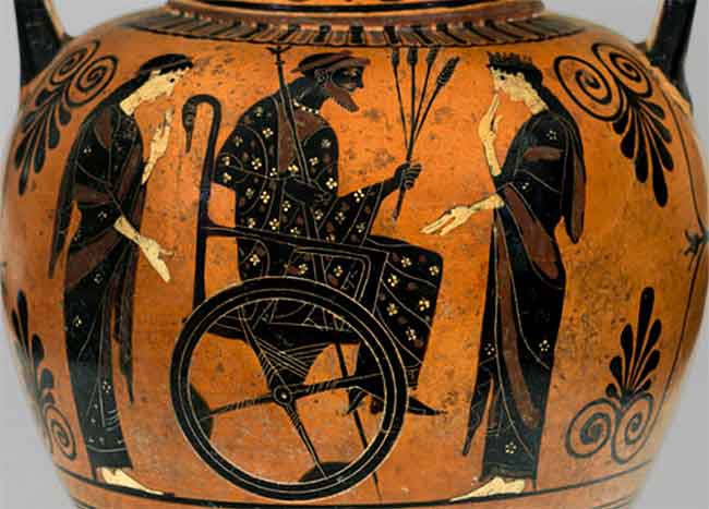 Ancient Greek vase depicting someone in a rudimentary wheelchar.