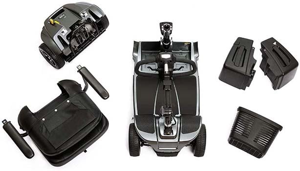 The Pride Revo 2 scooter disassembled in 5 pieces