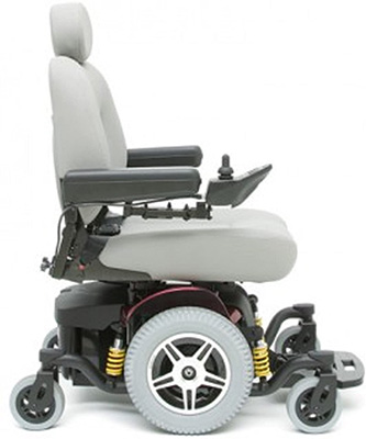 The Pride Mobility Jazzy HD facing fully to the right 