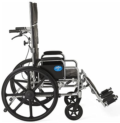 The Medline Excel Recliner Wheelchair facing to the right