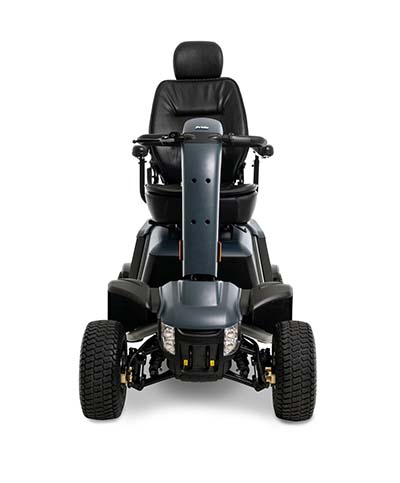 Front View of Gray Color Pride Wrangler 4 Wheel Scooter