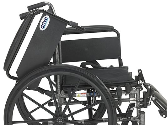 The Drive Medical Cruiser 3 with 1 armrest flipped to the back