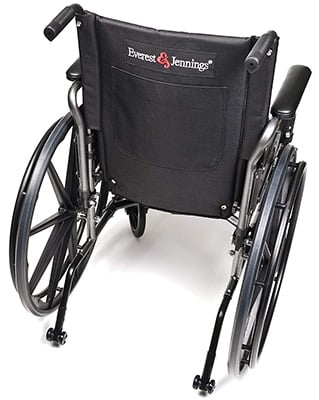 Chart pocket on the back of the seat of Everest & Jennings Traveler L4 Lightweight Wheelchair 