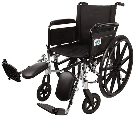 Healthline Lightweight Manual Wheelchair with lifted right leg rest  