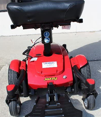 Red base frame of the Jazzy Select 6 power chair 