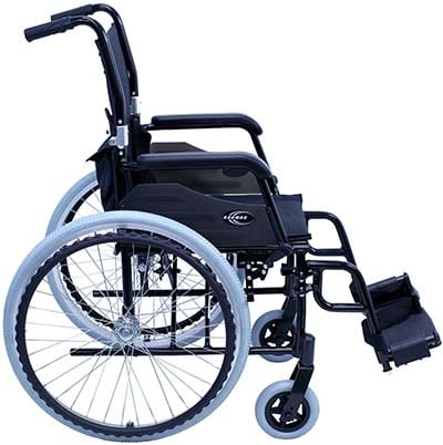 The Karman LT-980 ultra lightweight wheelchair with a black frame facing to the right side