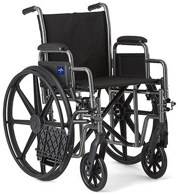 Excel K1 Basic Wheelchair with the legrests swing away to the side