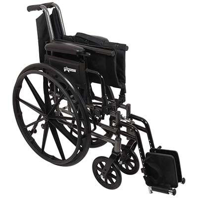 Folded ProBasics Lightweight wheelchair in a standing position