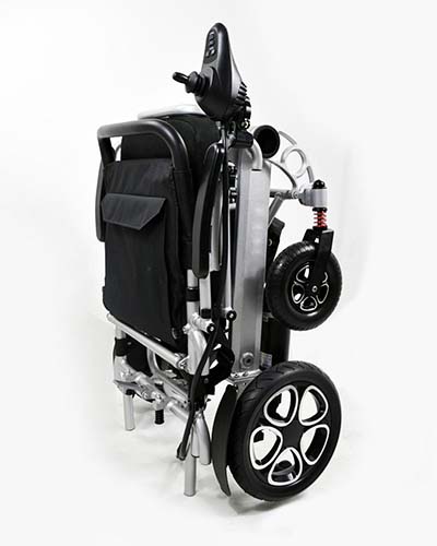 Folded Innuovo Electric Wheelchair in a standing position