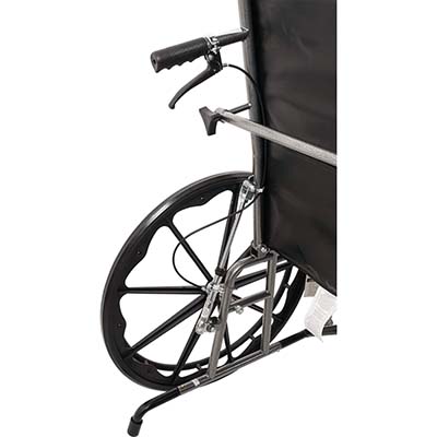 An image of the ProBasics Reclining Manual Wheelchair's back part and left wheel