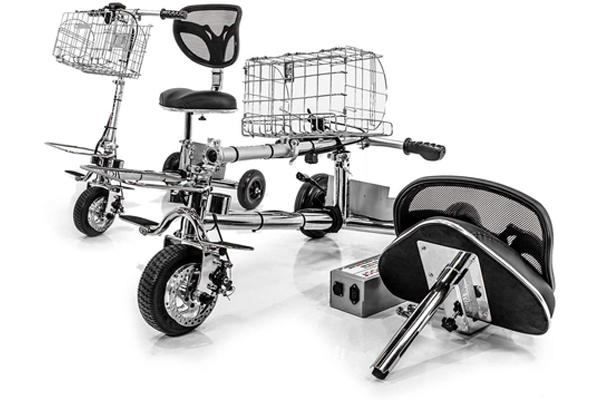 Parts of a disassembled SmartScoot Portable scooter