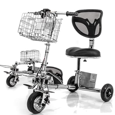 Folded and assembled SmartScoot Lightweight Travel Scooter