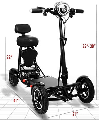 S5 Ephesus mobility scooter with labels of its dimensions 