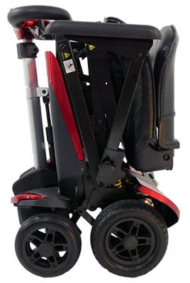 Folded Solax Transformer Automatic Folding Scooter in an upright position