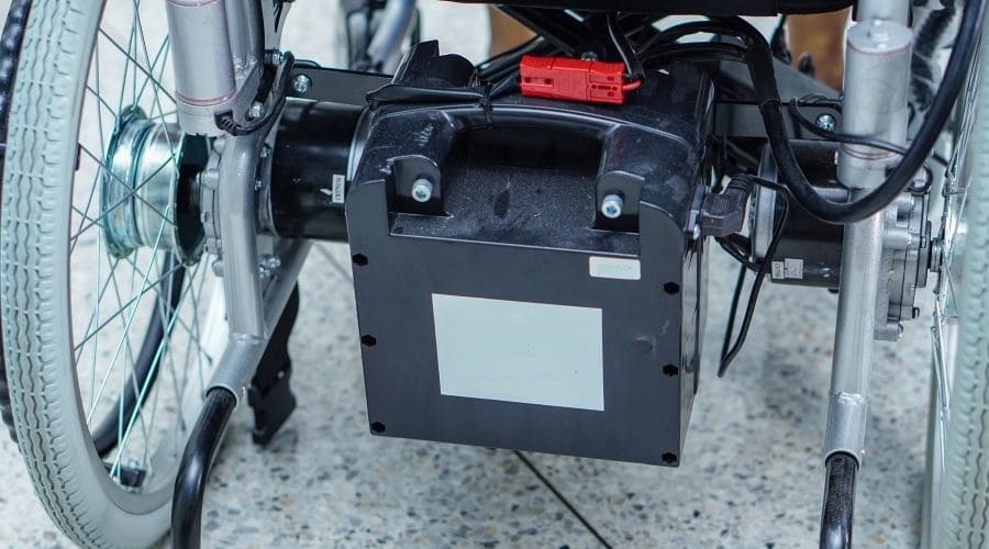 Lithium battery attached to a wheelchair