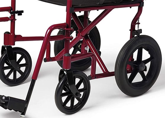 Casters and rear wheels of a custom lightweight wheelchair