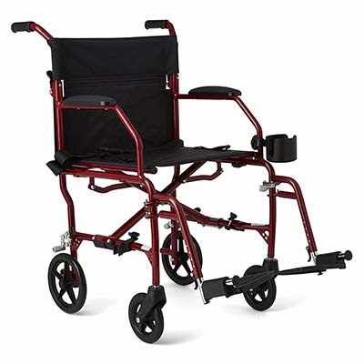 Medline Ultralight Transport Wheelchair with red frame