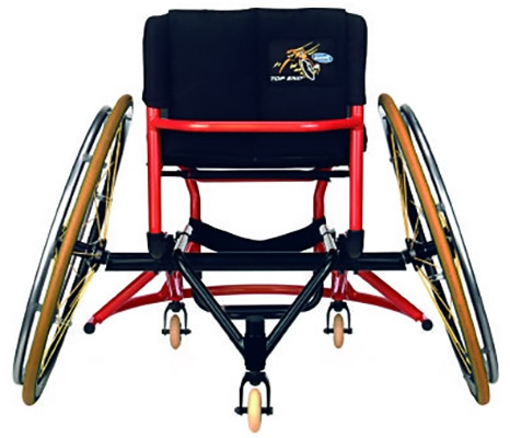 Adaptive sports wheelchair with red frame