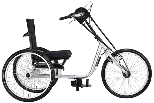 A hand trike with Black upholstery