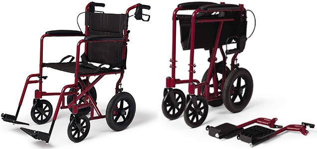 Fully assembled and folded transport wheelchair