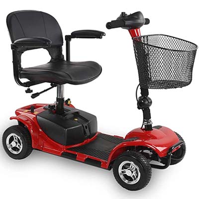 ENGWE Mobility Scooters for Seniors, 4 Wheels Solid All Terrain Heavy Duty, Powered Electric Wheelchair Device for Adults Travel Red Color Side View