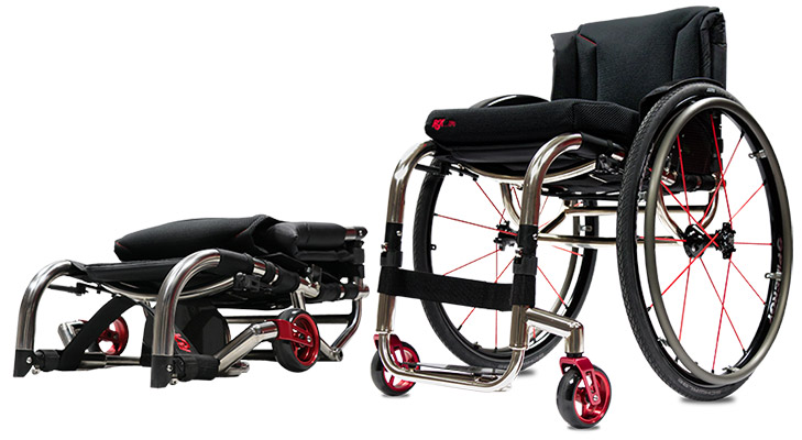 Folded and fully assembled Octane FX wheelchair