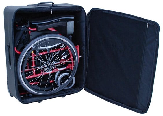 Folded wheelchair in a bag