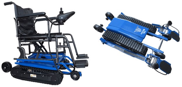 FreedomTrax platform attached as power assist wheels of a manual wheelchair