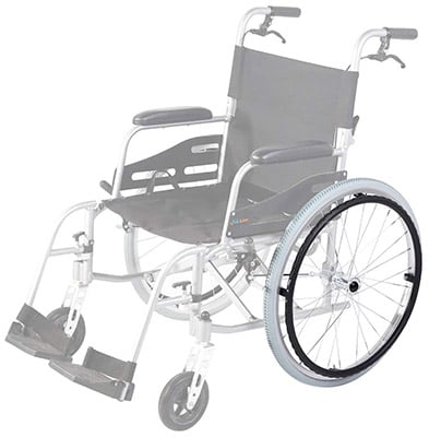 A manual wheelchair with caster and rear wheels