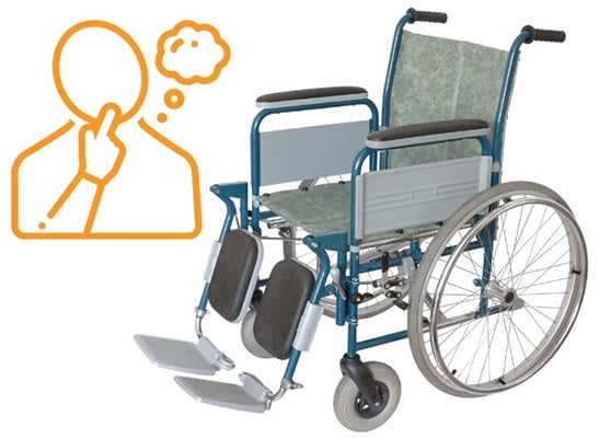 An illustration of an individual thinking right next to a wheelchair
