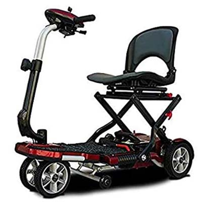 An automatic folding mobility scooter with a Red base frame