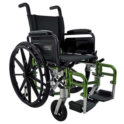 A lightweight manual wheelchair with Black upholstery