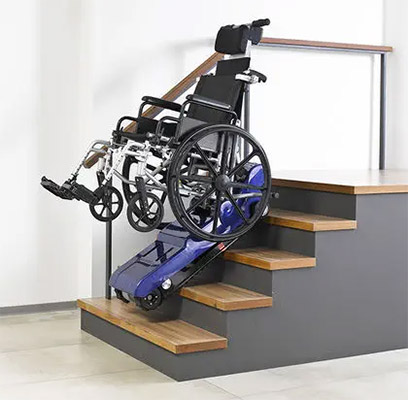 A wheelchair on a stairlift 