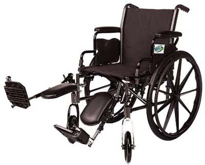 A lightweight folding wheelchair with elevated footrests