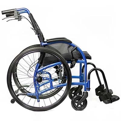 Lightweight foldable wheelchair with a Blue frame