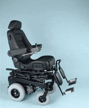 A video clip showing the elevation and recline angles of the Bounder power wheelchair's chair and leg rests