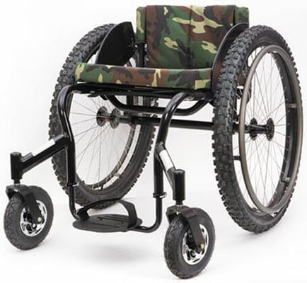 Top End Crossfire All Terrain Wheelchair with a camouflage upholstery