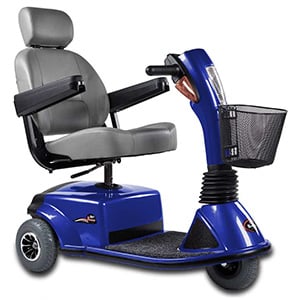 Blue variant of Zip R Breeze 3-wheel heavy duty mobility scooter