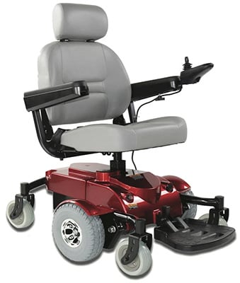Zipr Mantis SE Electric Wheelchair with red wheelbase