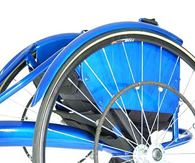 Back wheel of Blue Top End Eliminator OSR Racing Wheelchair 