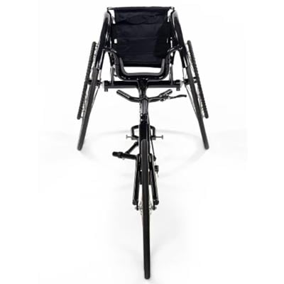 Top End Eliminator Racing Wheelchair with black body frame and seat upholstery