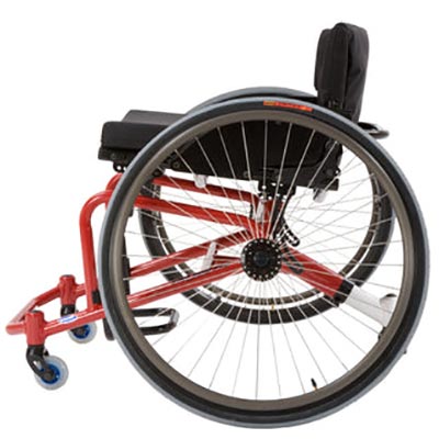 Invacare Top End wheelchair with a Red frame and black upholstery