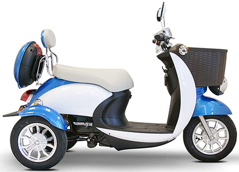 Blue variant of EWheels EW 11 with white vinyl seat upholstery