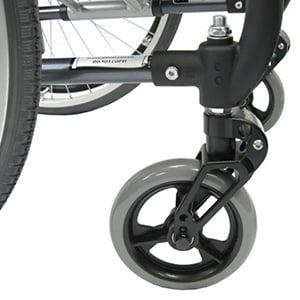 Wheelchair caster attached to a Frog Legs fork