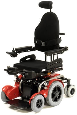 Levo C3 Wheelchair with black padded chair and joystick controller attached to the right armrest