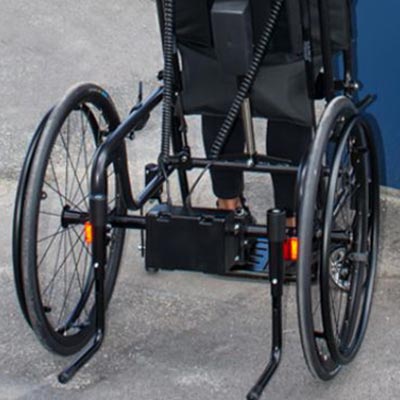 Lower back part of the Levo LCEV Standing Wheelchair in a standing position
