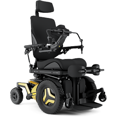 Permobil Wheelchair F5 with a chest support and footplates