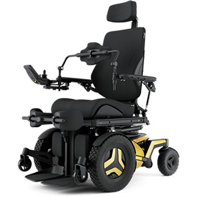 F5 Wheelchair with black padded seat and Gold base frame