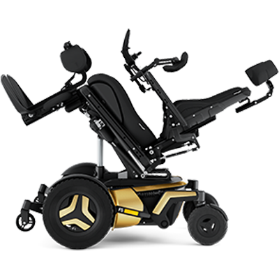 Permobil F5 Standing Wheelchair with its seat reclined