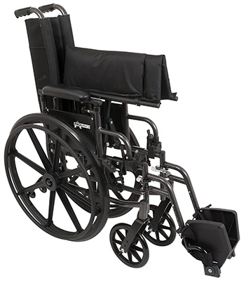 Folded ProBasics Ultra Lightweight wheelchair in a standing position
